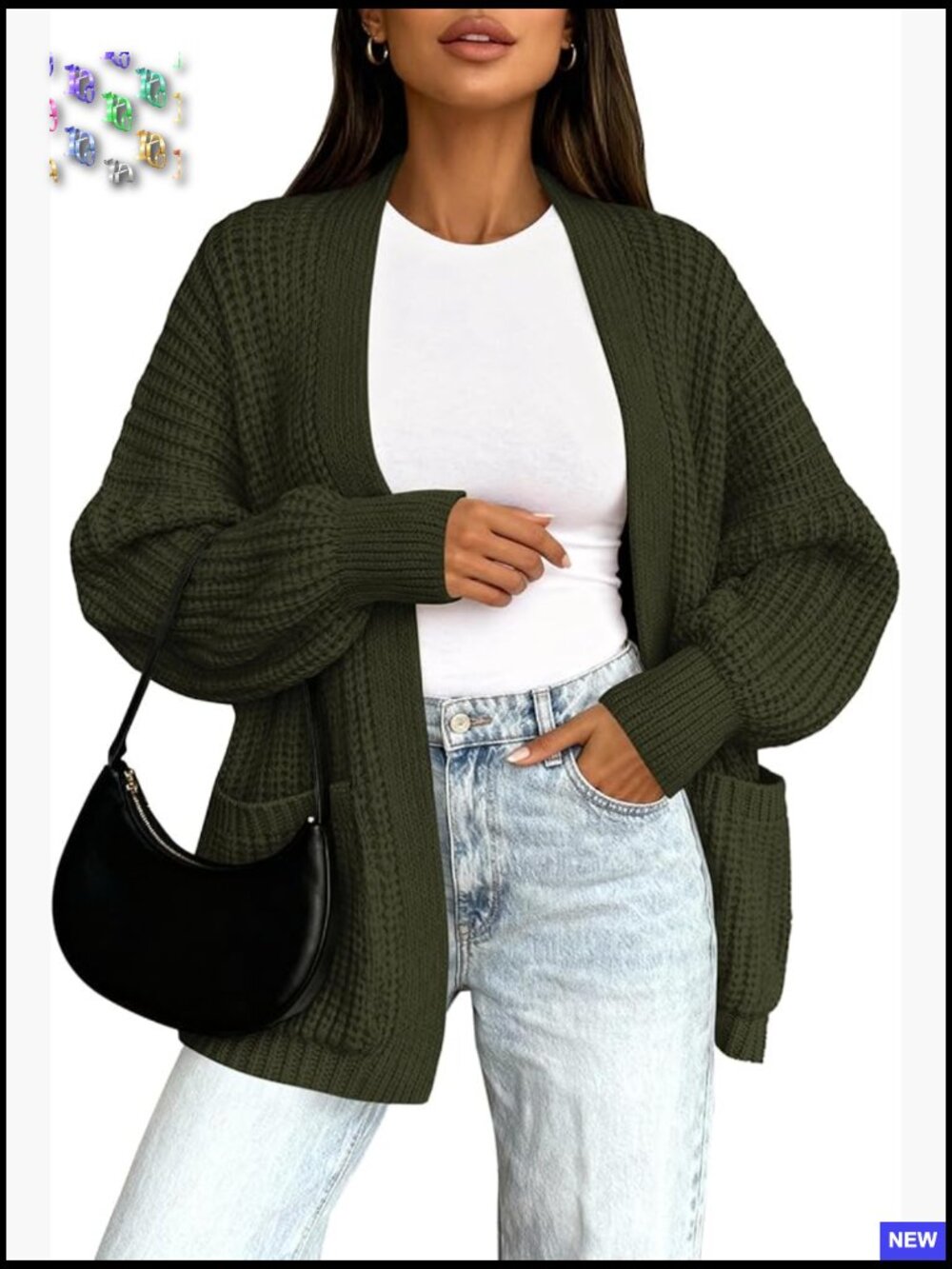 Oversized Chunky Knit Cardigan V-Neck Long Sleeve Open Front Slouchy